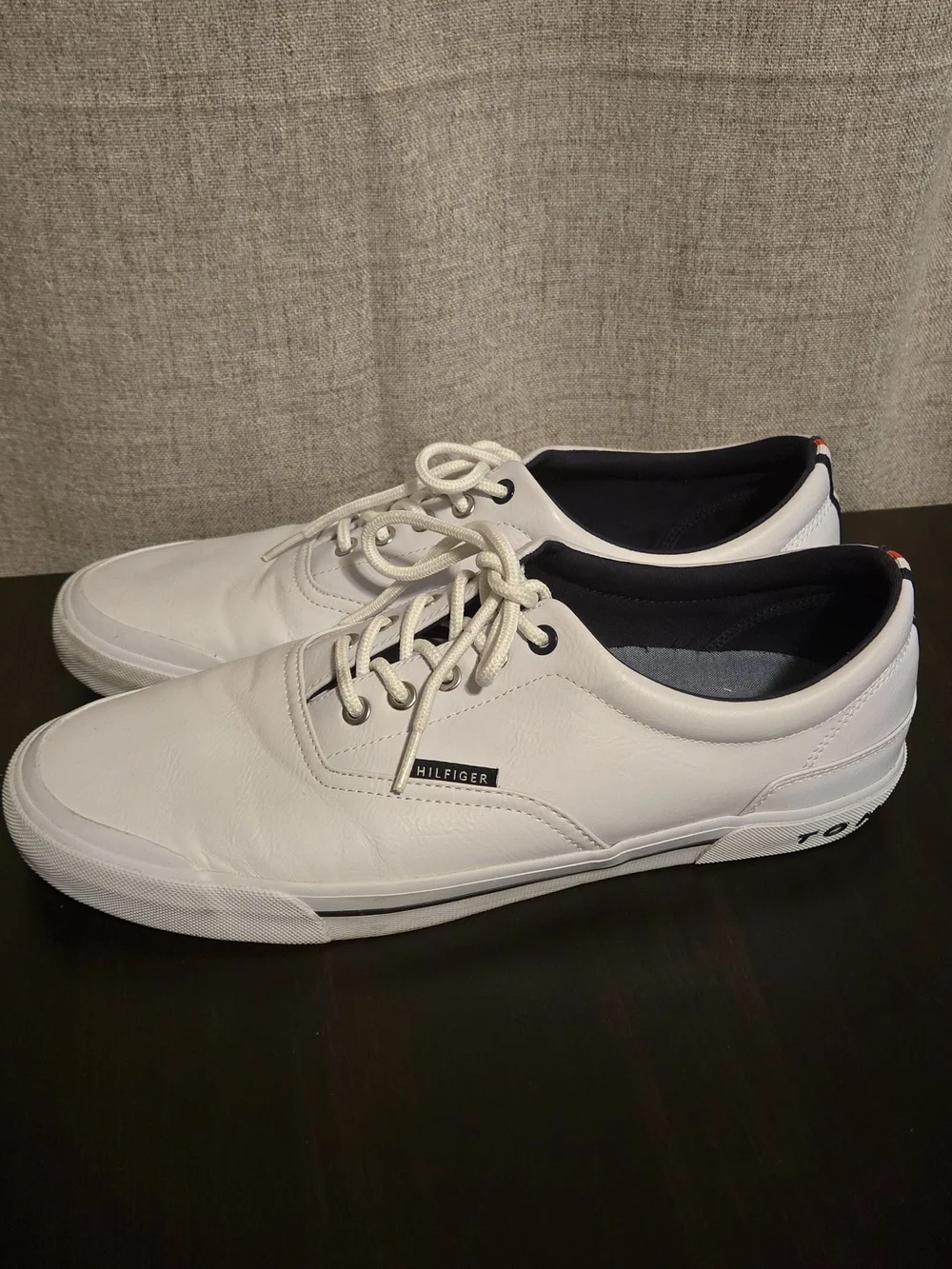 Tommy Hilfiger White Men’s Leather Boat Shoes with Navy Lining
